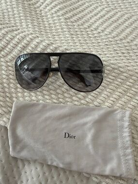 Dior Black Sunglasses with Silver Hardware Accents aviator